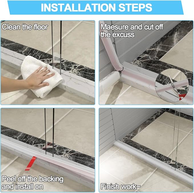 Duzzy 98 Inch Shower Threshold Water Dam Guard, Silicone Rubber Shower Door - Image 6