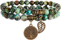 Bivei Natural Semi Precious Gemstone beads bracelet for women - Life Tree and Leaf Charm Energy Reiki Crystal Stretch Bracelets