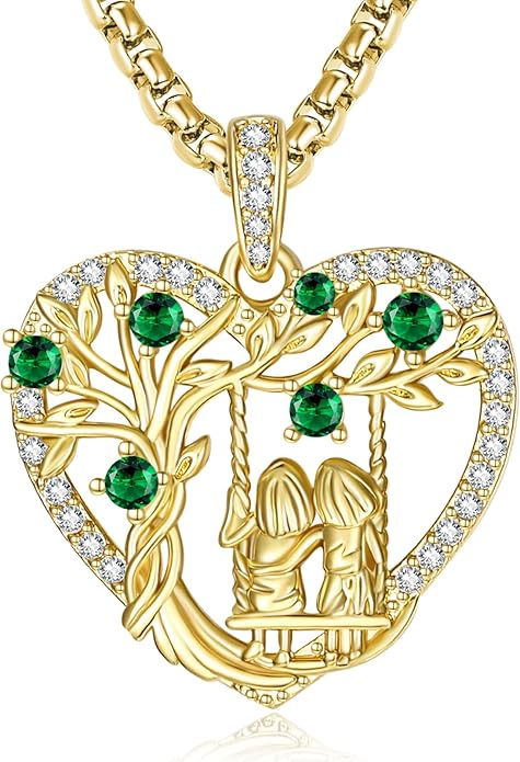 14K Gold Tree of Life Necklace for Sister Christmas Gifts from Sister,Heart Jewelry with Birthstone Pendant for Women Female Friendship Forever My Friend