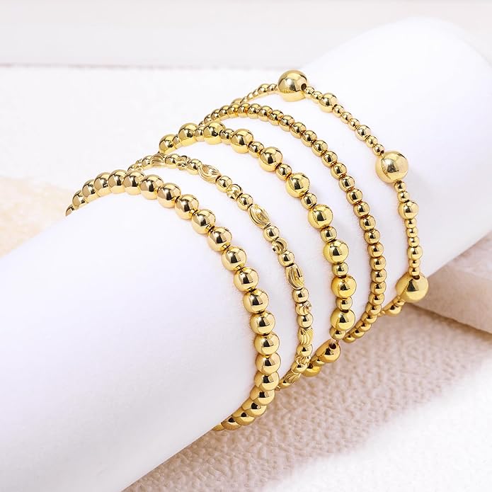 Gold Bracelets for Women Waterproof, 14K Gold Plated Beaded Cross Bracelets Set,Boho Stretch Bracelets Stackable Jewelry for Women Teenage Girls Jewelry Christmas Gifts