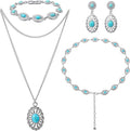 Haysandy 4 Pcs Turquoise Western Jewelry Sets for Women Bohemian Vintage Concho Necklace Classic Dangle Earrings Bracelet Belt