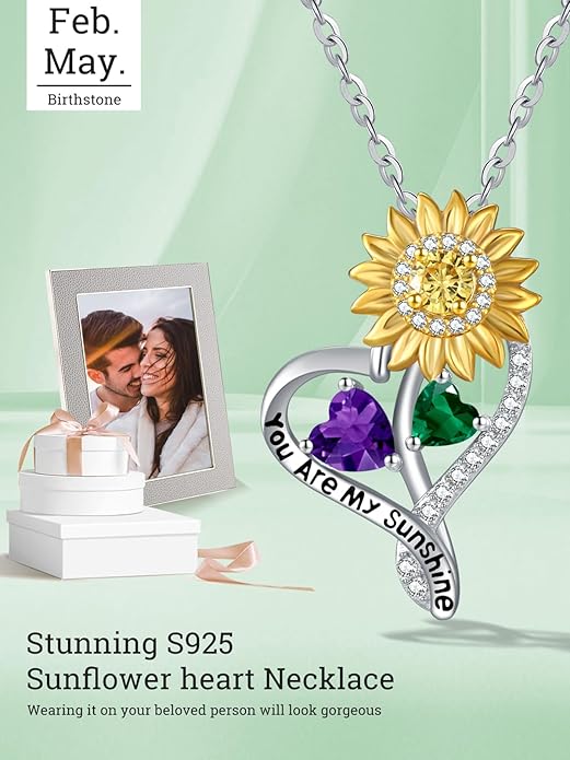 Valentine's Day Gifts for Wife 925 Sterling Silver Double Birthstone Pendant Necklaces I Love You for Always and Forever Necklace Anniversary Birthday Gifts for Wife Girlfriend Mom Her