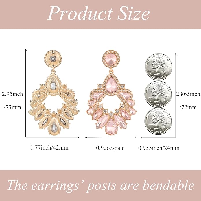 Fashion Rhinestone Statement Drop Dangle Earrings Large Colorful Crystal Chandelier Earrings for Women Bridal Wedding Party Prom