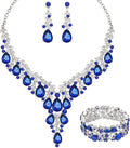 CSY Elegant Crystal Costume Jewelry Sets Flower Bridal Necklace Earrings Stretch Bangle Set for Bride Bridesmaid Wedding Dress Accessories