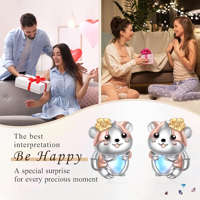 FLYOW 925 Sterling Silver Cute Animal Jewelry Hummingbird/Butterfly/Wolf/Corgi/Cat/Snake/Spider/Bat/Penguin/Bear/Opossum/Frog/Guinea Pig for Women Mother Friend Animal Lovers
