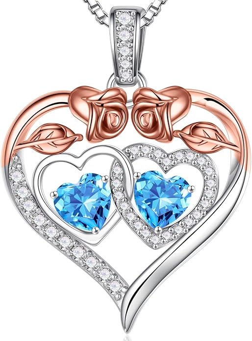 Iefil Valentines Day Gifts for Her - 925 Sterling Silver Rose Heart Necklaces for Women, Anniversary Birthday Gifts for Wife Girlfriend Mom