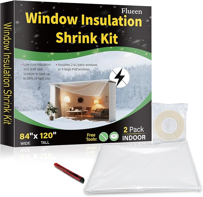 Large Patio Door Shrink Film Window Insulation Kit Cuttable by Flueen