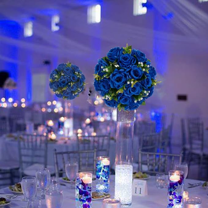 BLOSMON Royal Blue Flowers for Decoration: 10 Pcs Fake Roses Kissing Balls for - Image 3