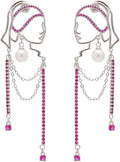 Unique Abstract Face Art | Dangle Statement Long Earrings for Women | Rhinestone Tassel Handmade Chandelier Earrings