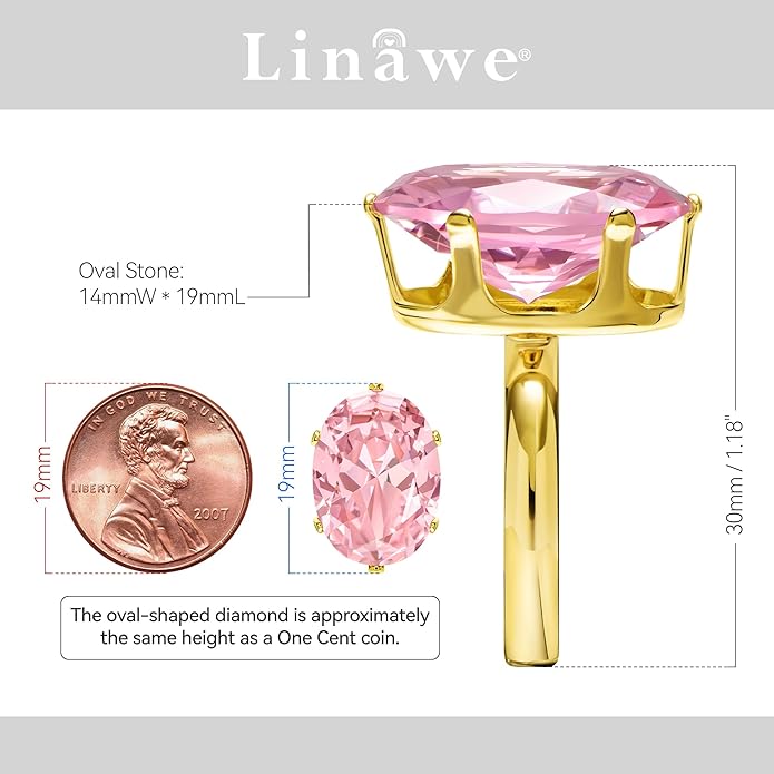 Linawe Cubic Zirconia Imitation Diamond Moissanite Rings for Women, 14K Gold/Rose Gold/Silver Adjustable Chunky Ring, Costume Rhinestone Jewelry for Wedding Engagement