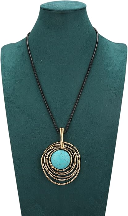 Women's Leather Long Necklace Bohemian Style Circle Retro Pendant Necklace Women's Jewelry