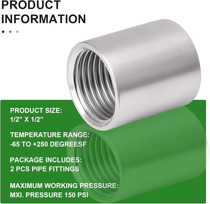 2PCS 304 Stainless Steel Cast Pipe Fitting, 1/2" x 1/2" NPT Female Threaded - Image 6
