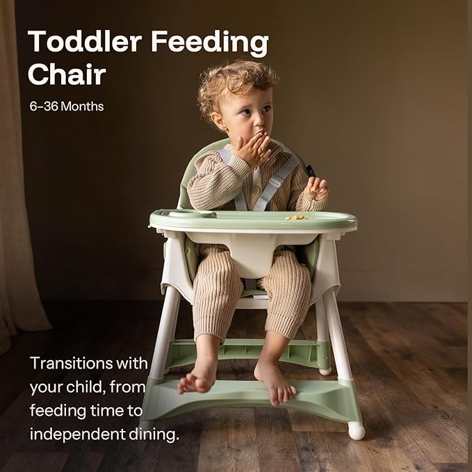 HARPPA 6-in-1 Convertible Baby High Chair for Toddlers, Foldable Highchair with Removable Tray for Eating & Playing, Adjustable 5-Point Safety Harness, Toddler High Chair with PU Cushion, Green