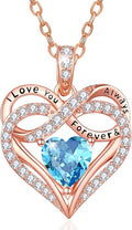 Infinity Rose Gold Valentines Heart Birthstone Necklace for Women,I Love You Always and Forever Jewelry,Valentines Anniversary Birthday Gifts for Her Wife Mom Grandma Daughter