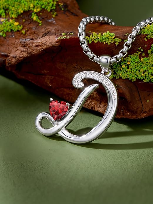 Valentines Day Gifts for Women Alphabet A to Z Initial Birthstone Pendant Necklaces for Women - 18k White Gold Plated Personalized Name Jewelry Valentine Mothers Day Birthday Gifts for Women Her Girlfriend