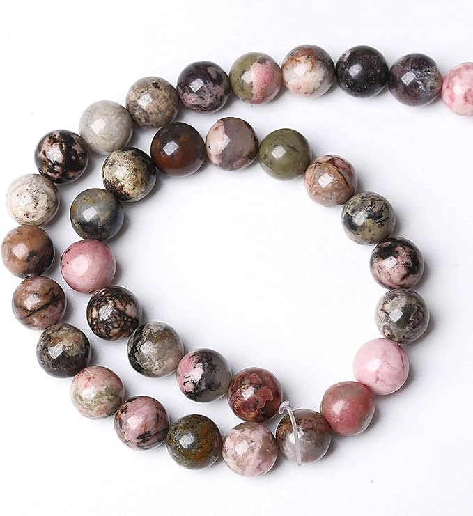 12mm 32pcs Natural Black Lace Rhodonite Beads Healing Power Stones Round Loose Gemstone Beads for Jewelry Making DIY Bracelet Necklace 15"