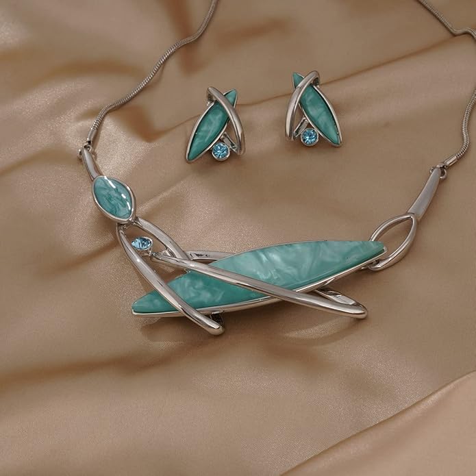 AMYJANE Vintage Statement Jewelry Set - Spring Leaf Flower Floral Plant Necklace Earring Set Crystal Rhinestone Fashion Costume Jewelry for Women Prom Party Unique Gift
