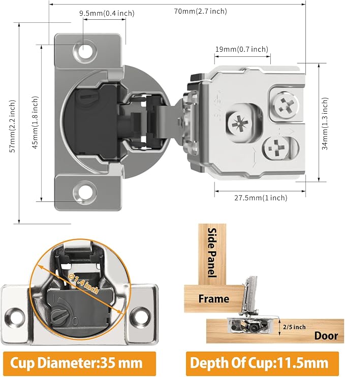 10 Pack 1-5/16" Overlay 4D Soft Close Concealed Hinges - Image 6