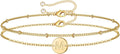 MONOZO Gold Initial Bracelets for Women Girls Valentines Day Gifts - Dainty 14K Gold Plated Layered Beaded Letter Initial Bracelet 26 Alphabet Disc Monogram Charm Bracelet Valentines Day Gifts for Her