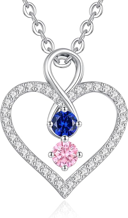 LOUISA SECRET Infinity Double Birthstone Necklace, 925 Sterling Silver Tiny Pendant Heart Necklace for Women Wife Her, Best Jewelry Gift Heart Jewelry Meaningful Gift for Valentine's Day, Christmas, Birthday Anniversary