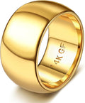 Florideco 14K Gold Filled Ring for Women Men Thick Thin Pinky Thumb Ring Wedding Band Ring Non Tarnish Plain Domed Comfort Fit Size 6 to 10