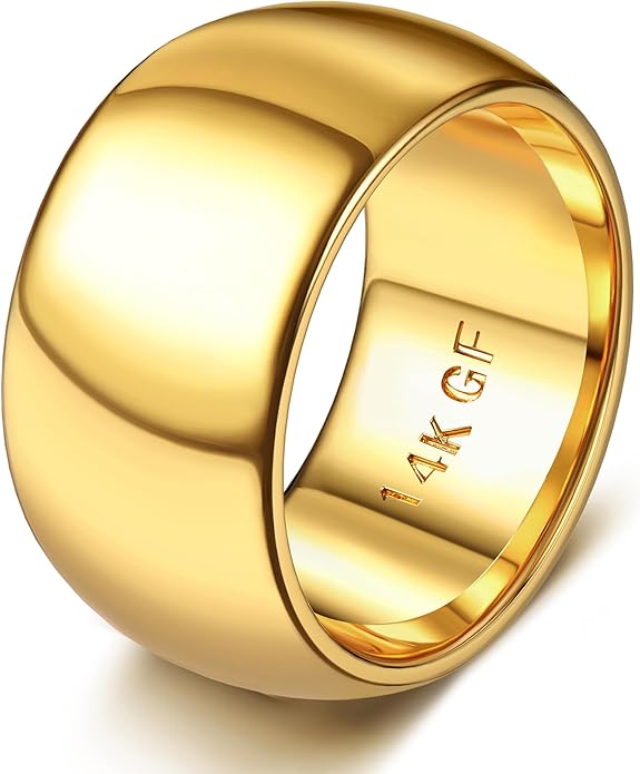 Florideco 14K Gold Filled Ring for Women Men Thick Thin Pinky Thumb Ring Wedding Band Ring Non Tarnish Plain Domed Comfort Fit Size 6 to 10