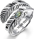 Sterling Silver Feather Ring with Black Onyx & Turquoise - Adjustable Stacking Vintage Statement Ring for Women & Men