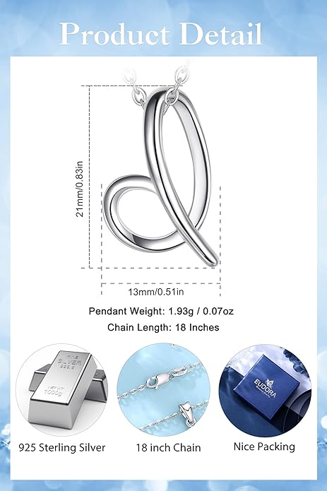 EUDORA Sterling Silver Initial Necklaces for Women, Classic 26 Letter Neckless Gifts for Girls, Sister, Mother Daughter, 18 inch Chain