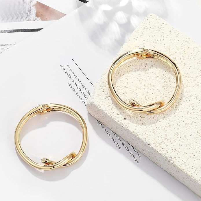 2Pcs Bangle Bracelets for Women Gold Arm Cuff 14k Gold Plated Chunky Gold Bangle Set Hinged Cuff Bracelets Trendy Arm Cuff Jewelry for Women