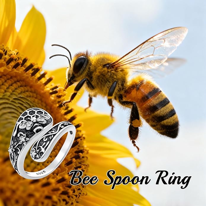 LOANGO Spoon Ring for Women 925 Sterling Silver Spoon Rings Adjustable Oxidized Vintage Thumb Rings Sunflower Hummingbird Butterfly Bee Cardinal Jewelry Gifts for Women Men