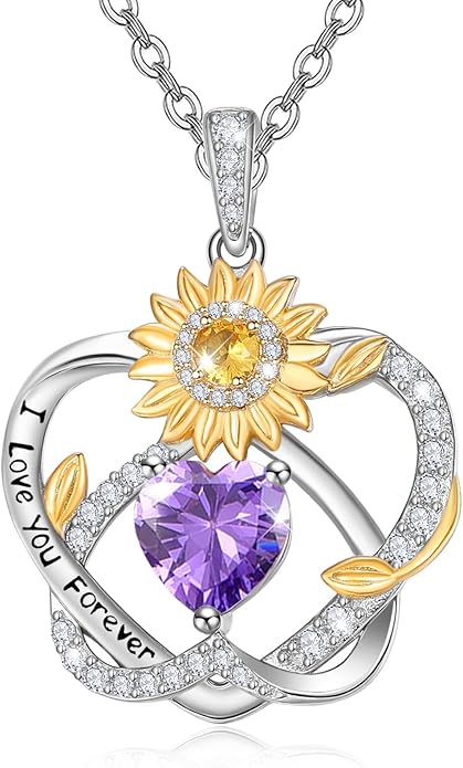 Valentine's Day Gifts for Wife 925 Sterling Silver Double Birthstone Pendant Necklaces I Love You for Always and Forever Necklace Anniversary Birthday Gifts for Wife Girlfriend Mom Her