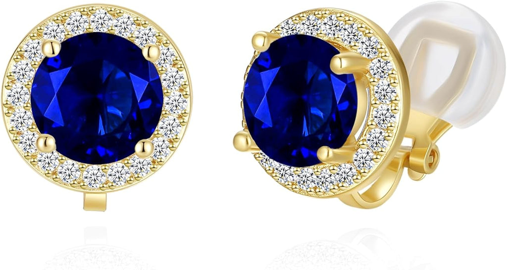 YOQUCOL 8MM Cubic Zirconia Crystal Clip On Stud Earrings Round Non Pierced Earrings for Women