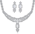 14K Gold Women's Jewelry Set, Natural Crystal Necklace & Moissanite Earrings, Luxurious Bridal/Wedding Fashion Accessory