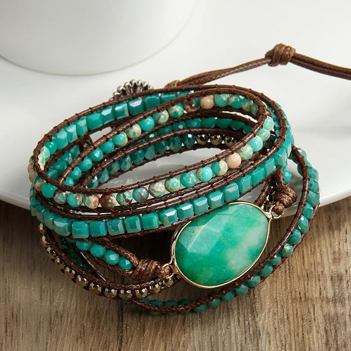 ZOSOJONA Women Wrap Bracelets Boho Natural Stone Jasper Turquoises Strand Bracelet Jewelry Collection