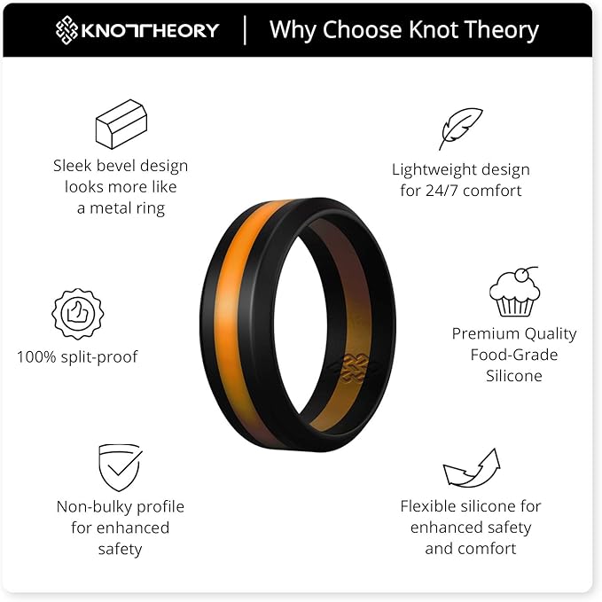 Knot Theory Striped Silicone Ring for Men and Women – Black, Grey, Red, Blue, Orange, Yellow, Purple