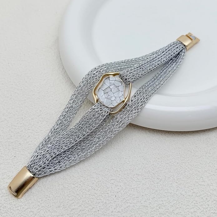 Gold Bracelet for Women Multi Chain Mesh Bracelet Wisted Orb Circle Disc Mesh Wrap bracelet for Women Statement Jewelry