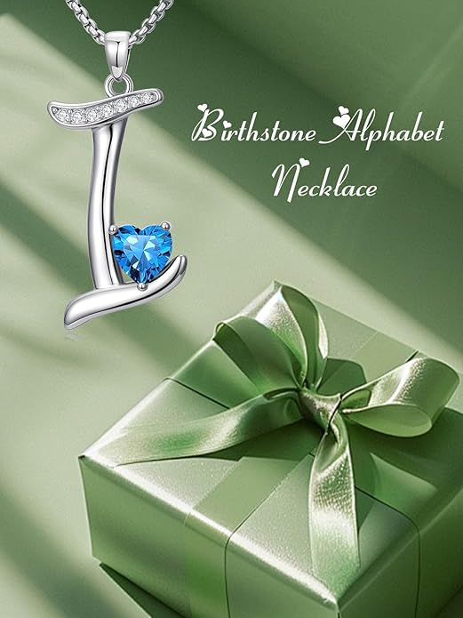 Valentines Day Gifts for Women Alphabet A to Z Initial Birthstone Pendant Necklaces for Women - 18k White Gold Plated Personalized Name Jewelry Valentine Mothers Day Birthday Gifts for Women Her Girlfriend
