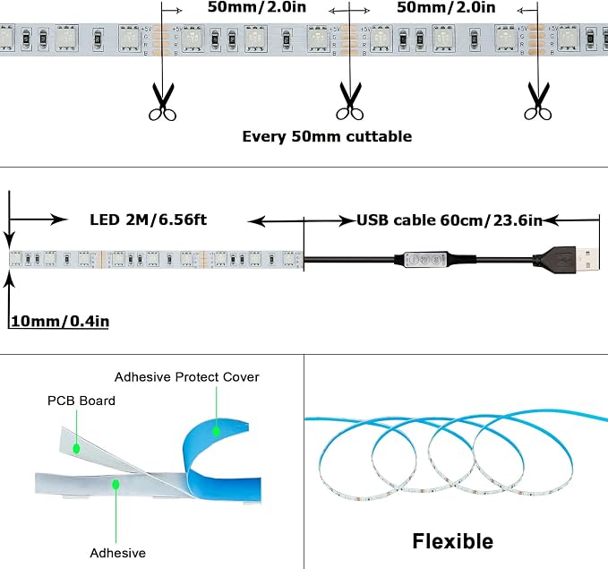 5V USB RGB LED Strip Light USB Powered 13.2ft/4M 240LED | Flexible SMD 5050 - Image 2