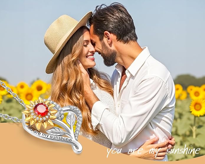 SELENICHAST Spinning Sunflower Necklace,925 Sterling Silver Heart Necklaces,You Are My Sunshine Girlfriend Birthday Jewelry Gifts