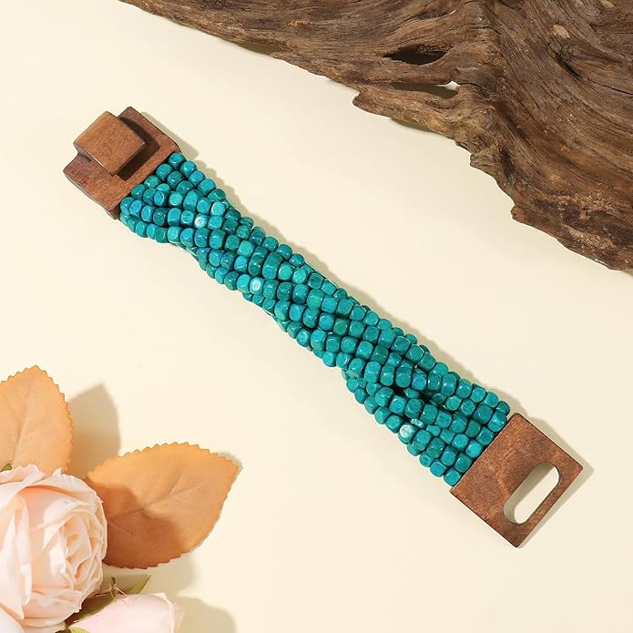 Coiris Boho Bangle Bracelets for Women Wooden Beaded Bracelets Chunky Bohemian Beach Bracelets Jewelry for Women