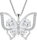 YL Women's Butterfly Necklace 925 Sterling Silver Flower Rose Pendant Birthstone Halo Jewelry