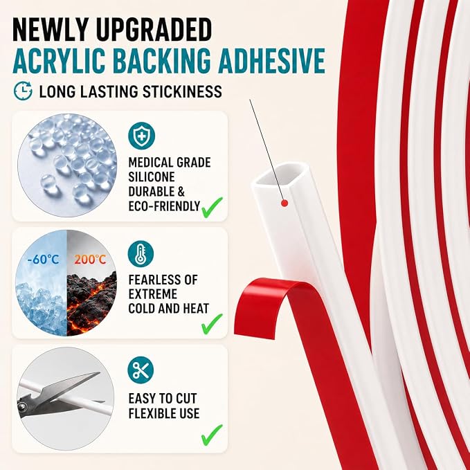 20FT Weather Stripping Door Seal, Self-Adhesive Silicone D-Shaped Seal Strip - Image 3