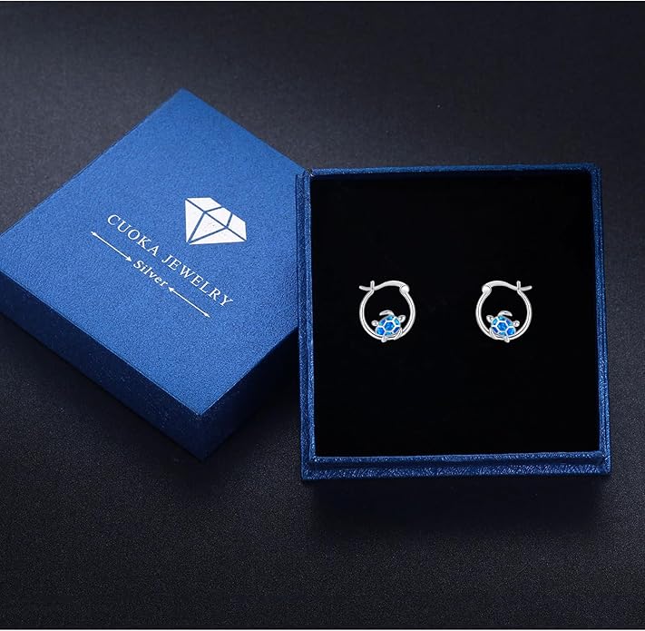 Turtle Earrings for Women S925 Sterling Silver Hawaii Blue Opal Sea Starfish Dangle Earring Tortoise Drop Animal Statement Ocean Summer Beach Vacation Jewelry Mothers Day Christmas Gift