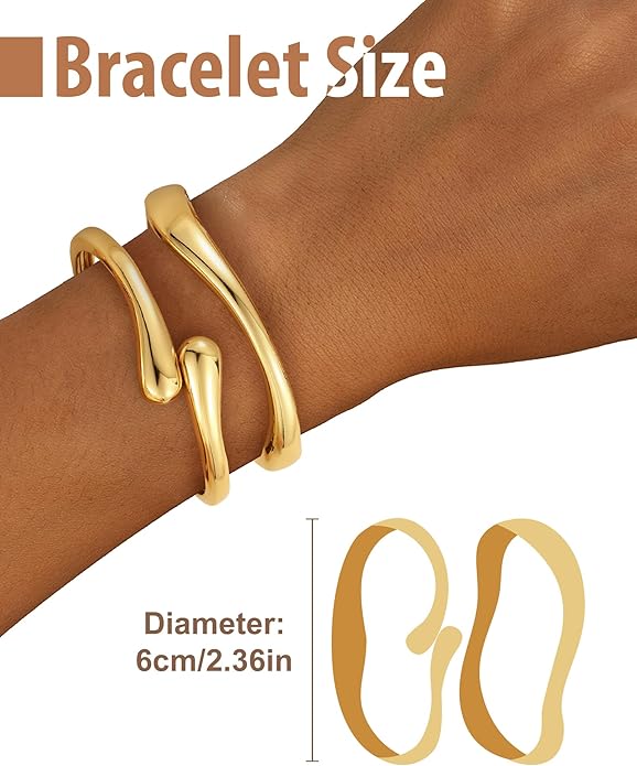 Chunky Gold Bangle Bracelets for Women, Gold Twist Cuff Bracelet Trendy Stackable Bangles Set Fashion Jewelry Gifts