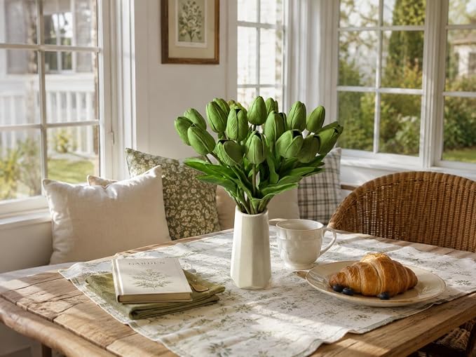 Mandy's 20pcs Artificial Green Tulips | 13.5 Inch Lifelike PU Tulips Faux - Image 5