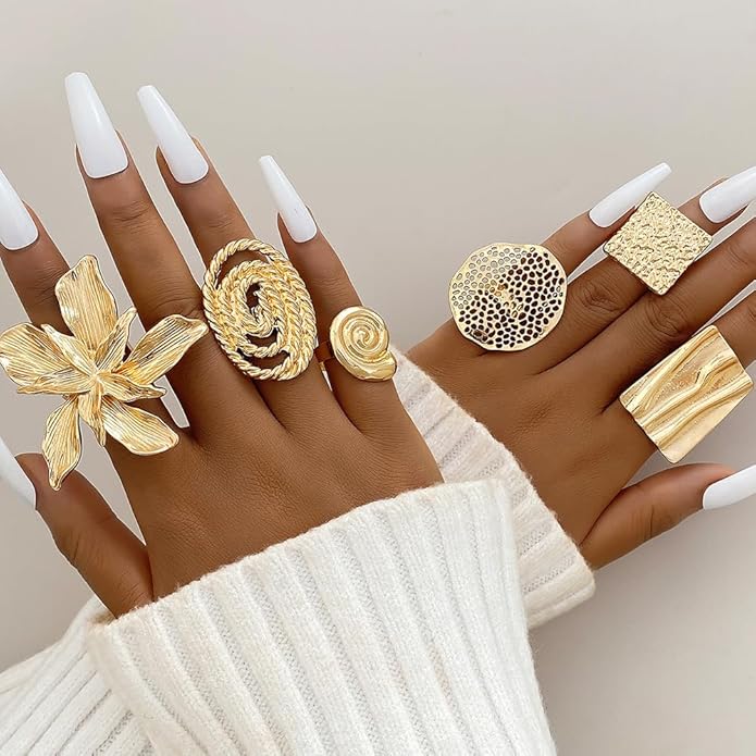 KISS WIFE Goldenen Silvery Black Kunckle Rings Set for Women, Dainty Simple Trendy Cute Stackable Finger Rings Pack, Perfect for Stacking Layering on Thumb and Knuckle, Mixed Size, Jewelry Gift