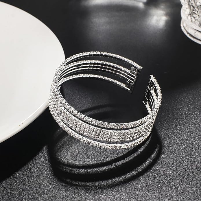 Rhinestone Bracelet Multilayer Cuff Bracelet Sparkling Crystal Layered Bridal Bracelets for Women