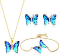 MISS RIGHT Butterfly Crystal Jewelry Set with Butterfly Necklace Stud Earrings Bolo Bracelet Adjustable Ring for Women Trendy, Iridescent Y2K Dainty Butterfly Jewelry Gifts
