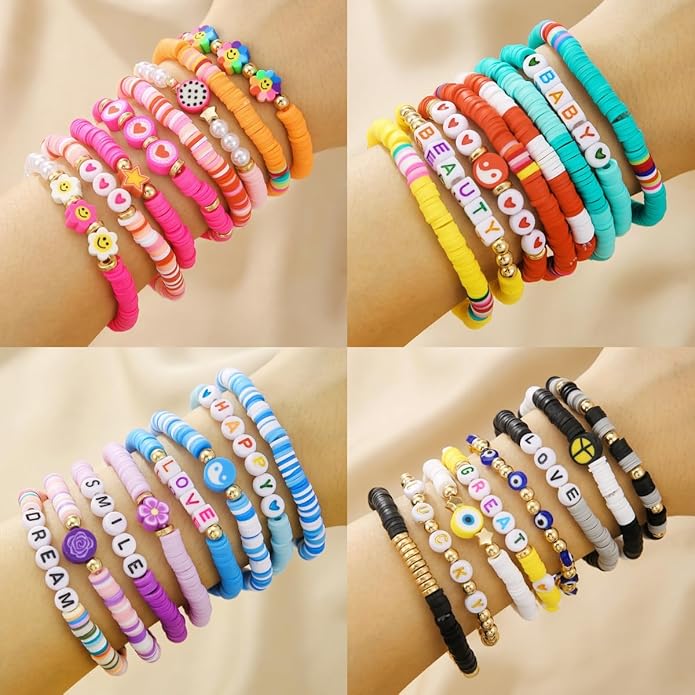 Friendship Bracelets Boho Stackable Bracelets for Women Beach Jewelry Surfer Heishi Clay Bead Bracelets