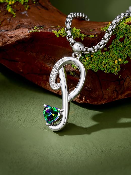 Valentines Day Gifts for Women Alphabet A to Z Initial Birthstone Pendant Necklaces for Women - 18k White Gold Plated Personalized Name Jewelry Valentine Mothers Day Birthday Gifts for Women Her Girlfriend